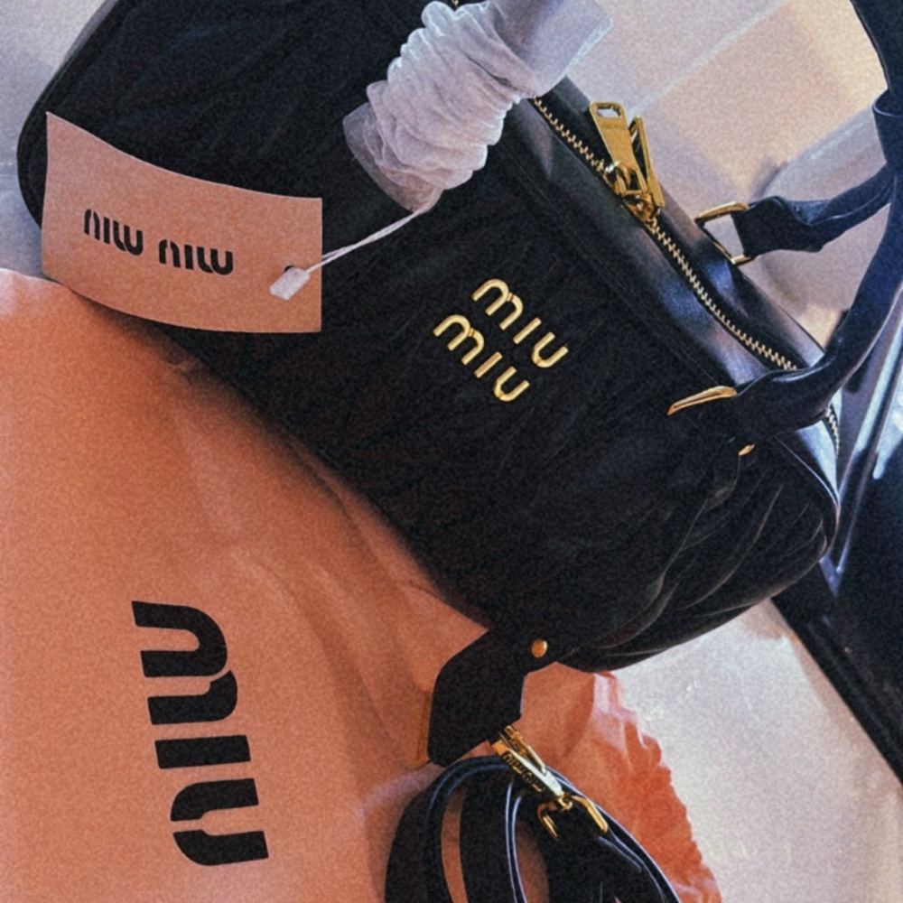 Miu Miu Black Quilted Bag with Gold Details